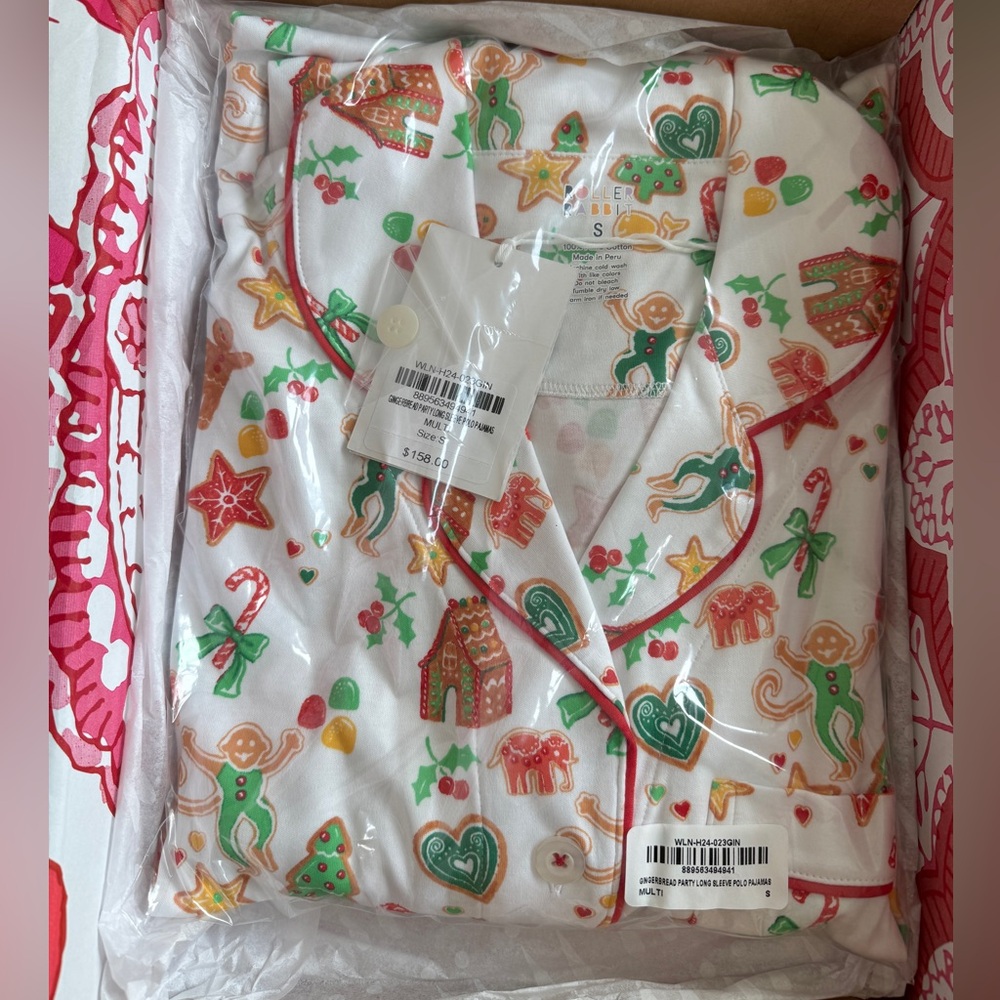 Roller Rabbit Gingerbread Party Long Sleeve Polo Pajamas NWT